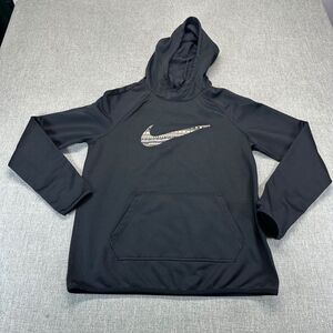 Nike‎ Hoodie Mens Medium Black Fleece Lined Pullover Big Swoosh